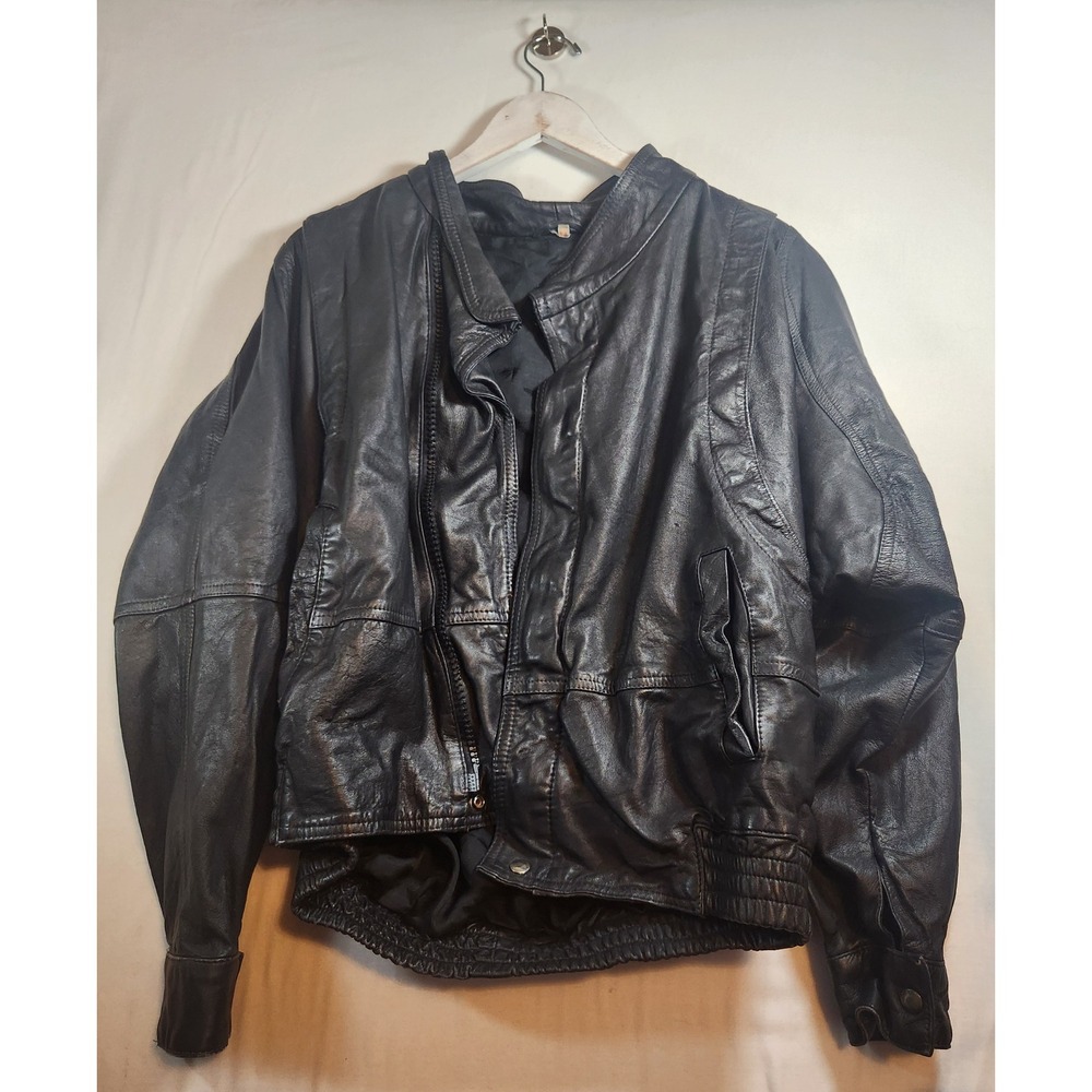 Vintage Black Leather Motorcycle Jacket Biker Bomber Asymmetrical Zip